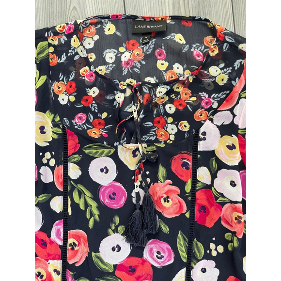 Lane Bryant Black Floral Blouse Women's Size 14 Red Pink - Picture 3 of 4